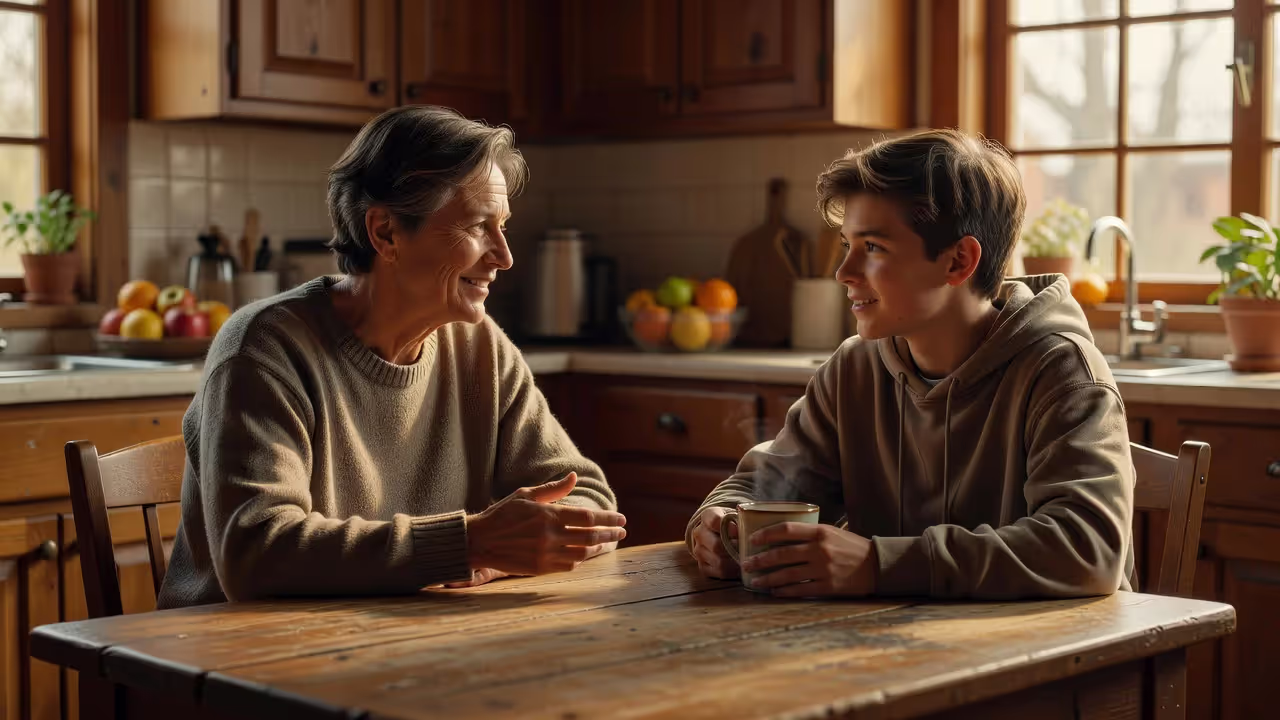 Parent and teenager having a supportive conversation about emotions