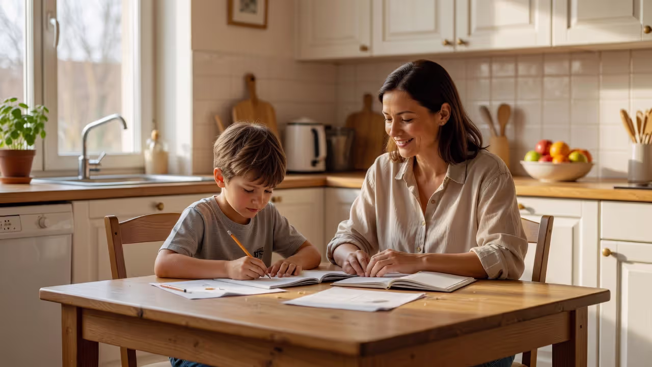 Supportive parent watching child solve a problem independently without interfering