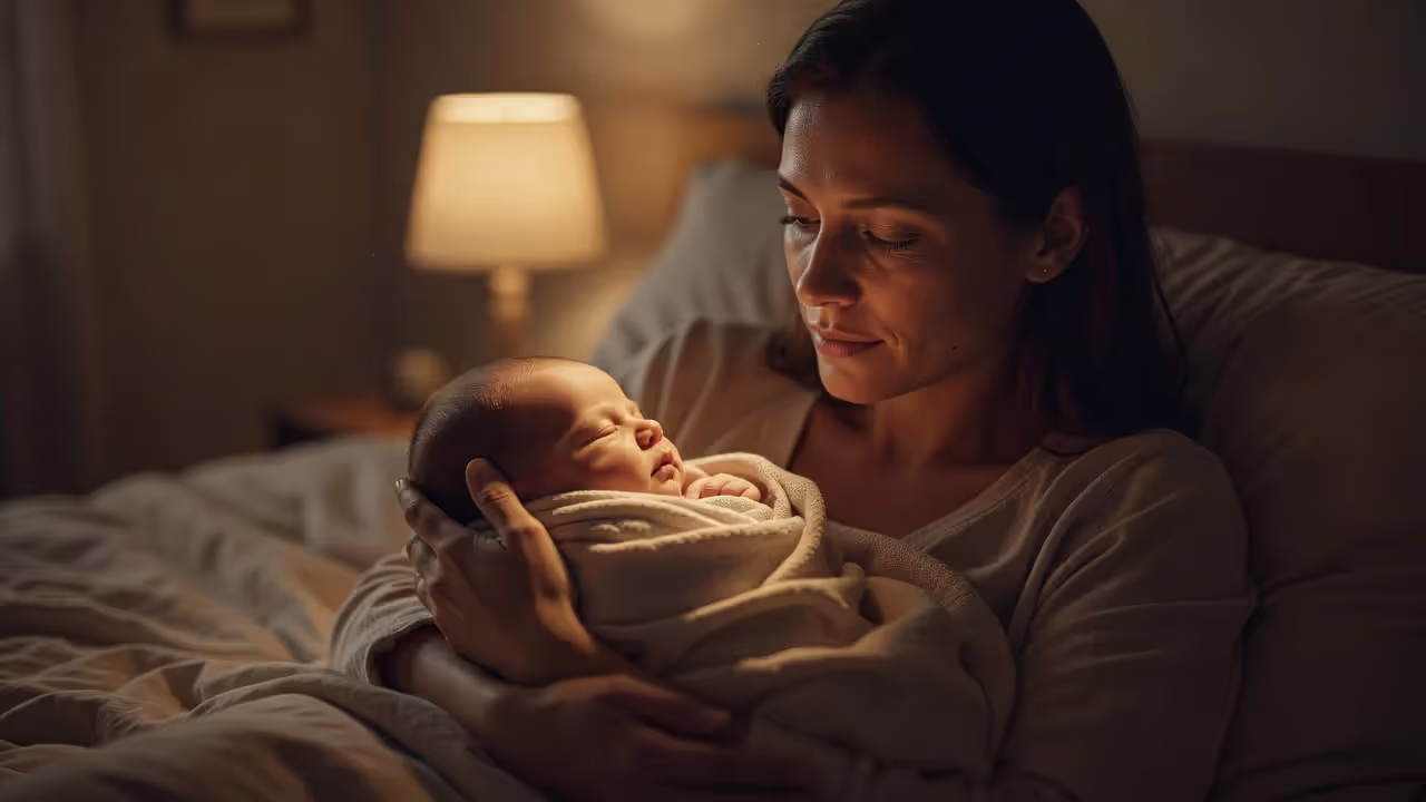 Parent holding newborn during the early stages of parenting