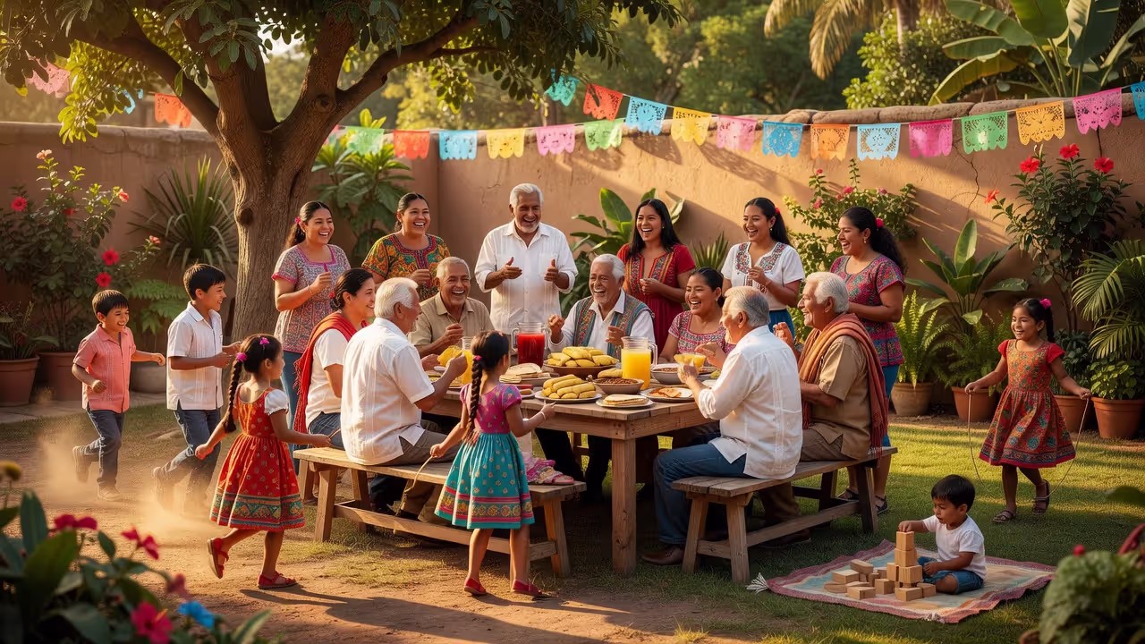 Latin American multigenerational family gathering outdoors