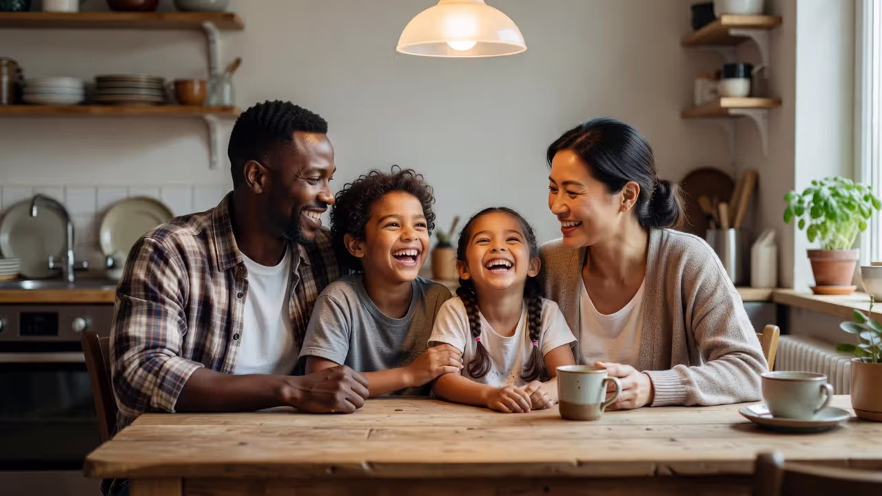 Family enjoying a positive and connected moment together at home
