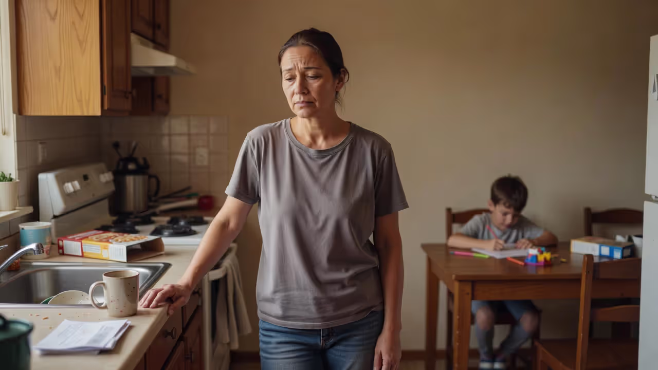 Parent pausing to collect themselves before responding to child's behavior