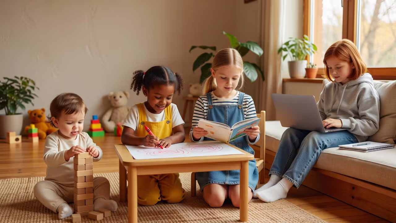 Children at different developmental stages engaged in age-appropriate activities