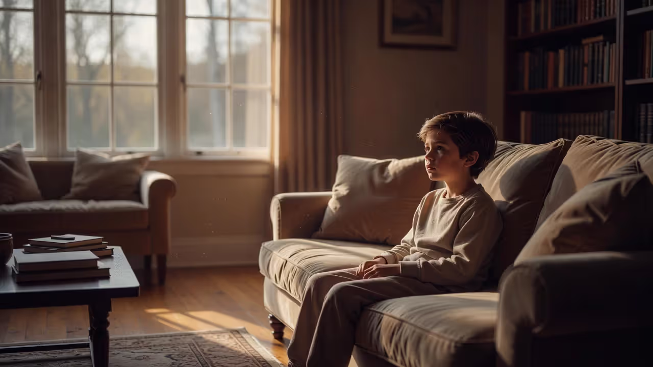 Child sitting alone looking out a window, representing emotional neglect in childhood