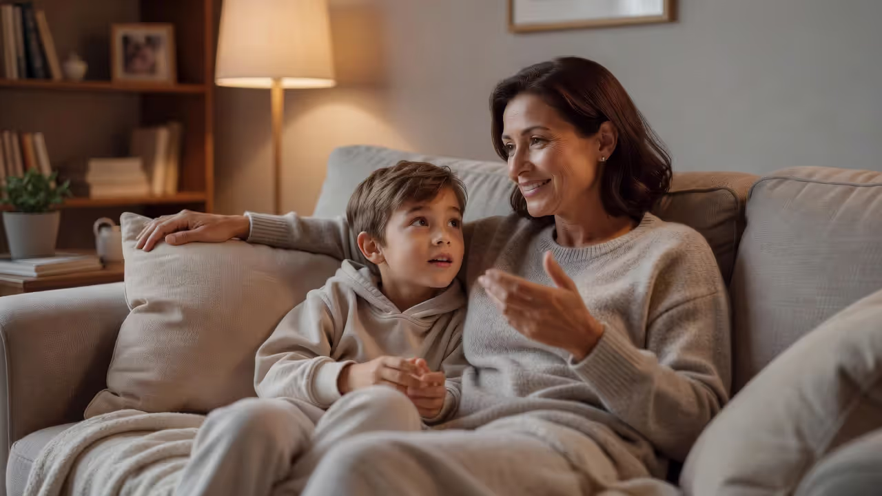 Parent having an open conversation with their child at home