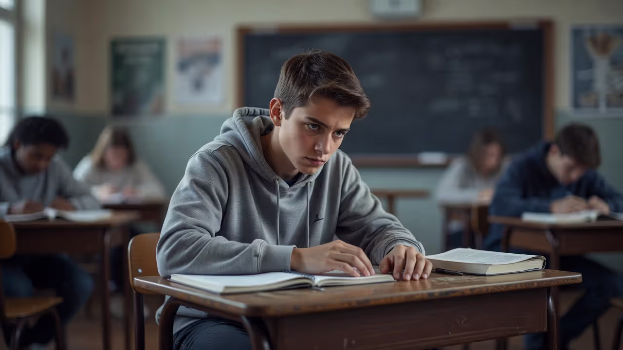 Teen student showing signs of academic disengagement due to cyberbullying effects