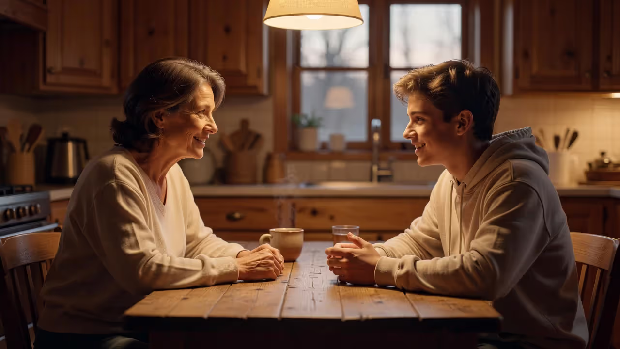 Parent and teen having an open conversation about peer pressure and decision-making