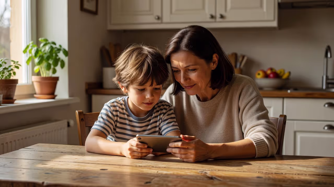 Parent and child discussing phone use at home
