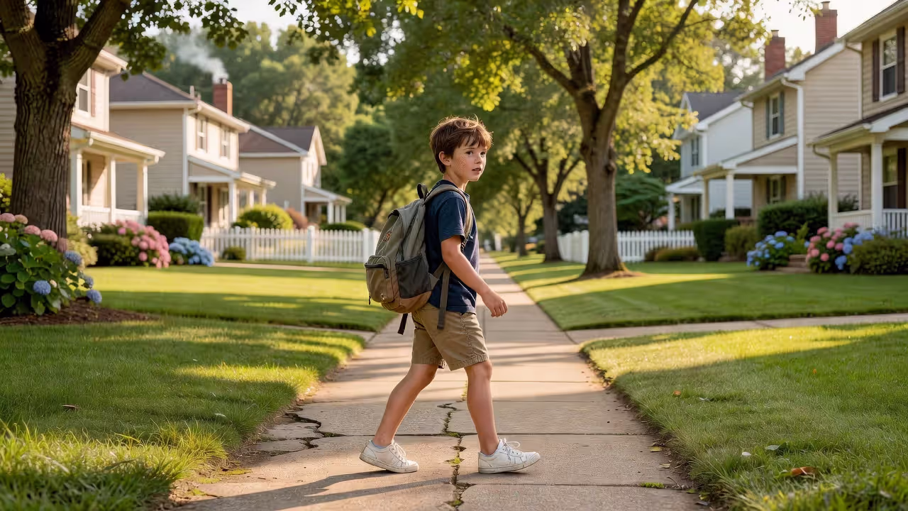 Child walking home from school independently