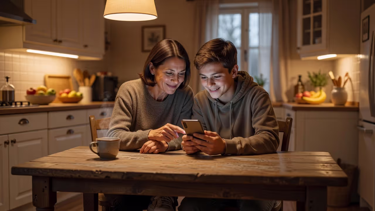 Parent and teen discussing phone rules together at home