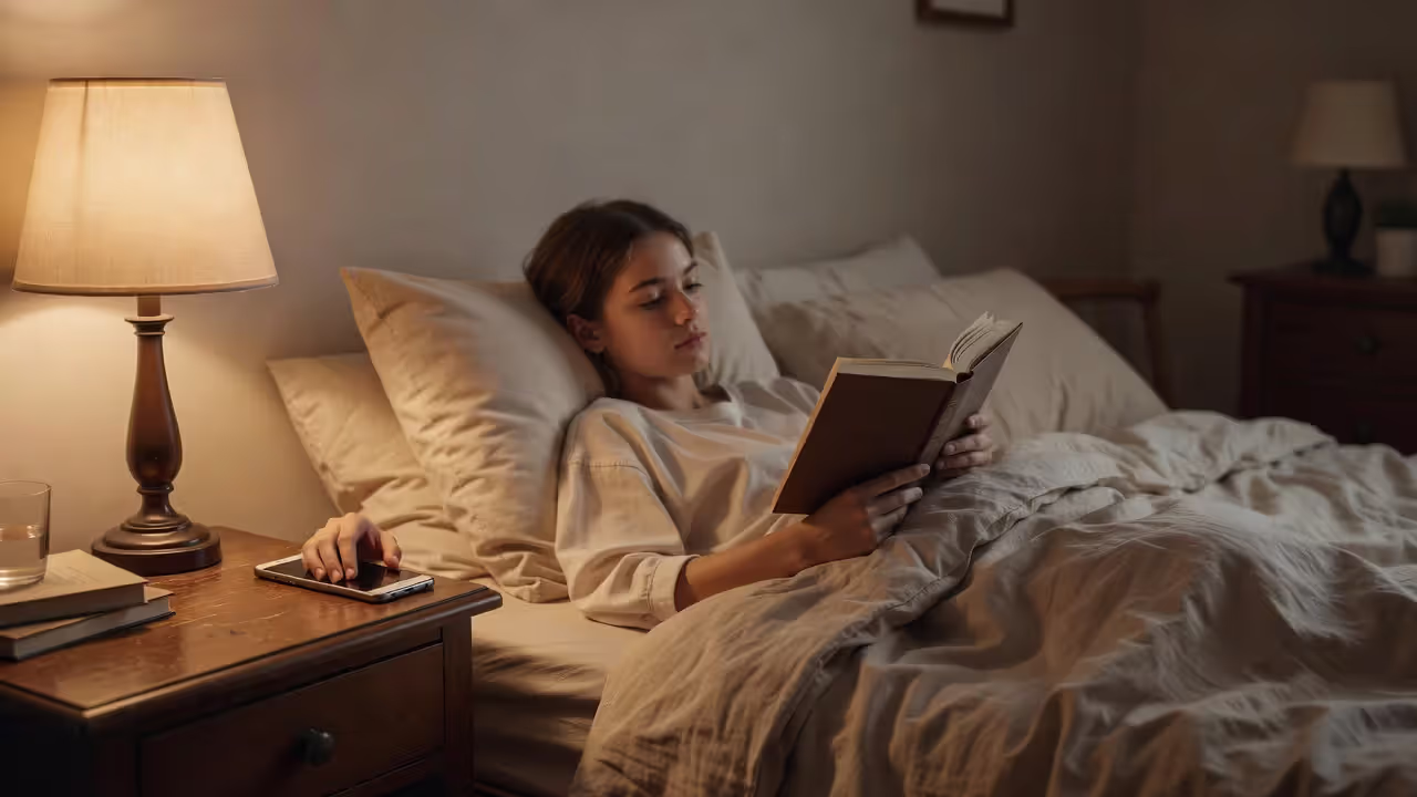 Teen practicing healthy social media habits by limiting screen time before bed