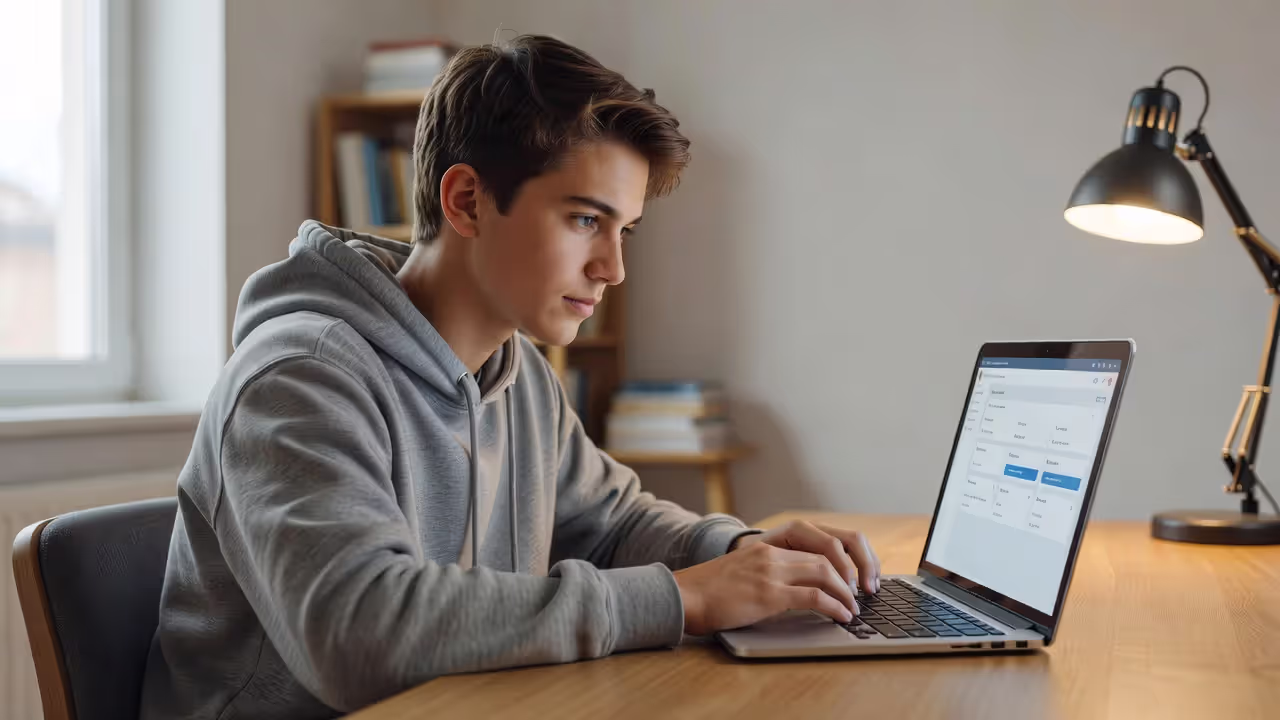 Teen reporting online incident on laptop