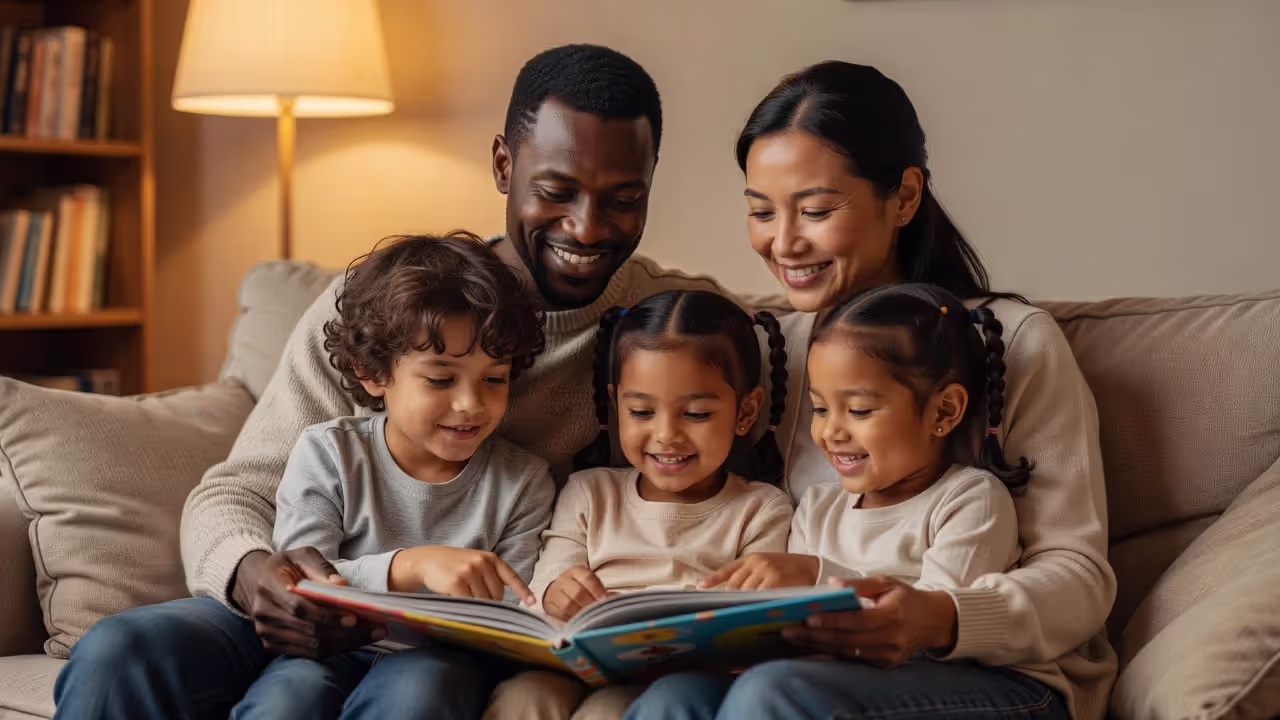 Adoptive family spending quality time together at home
