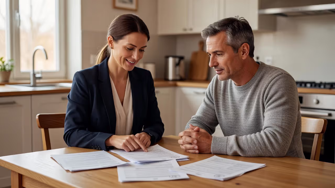 Foster care caseworker meeting with foster parent