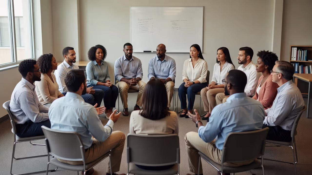 Adults attending a foster parenting training session
