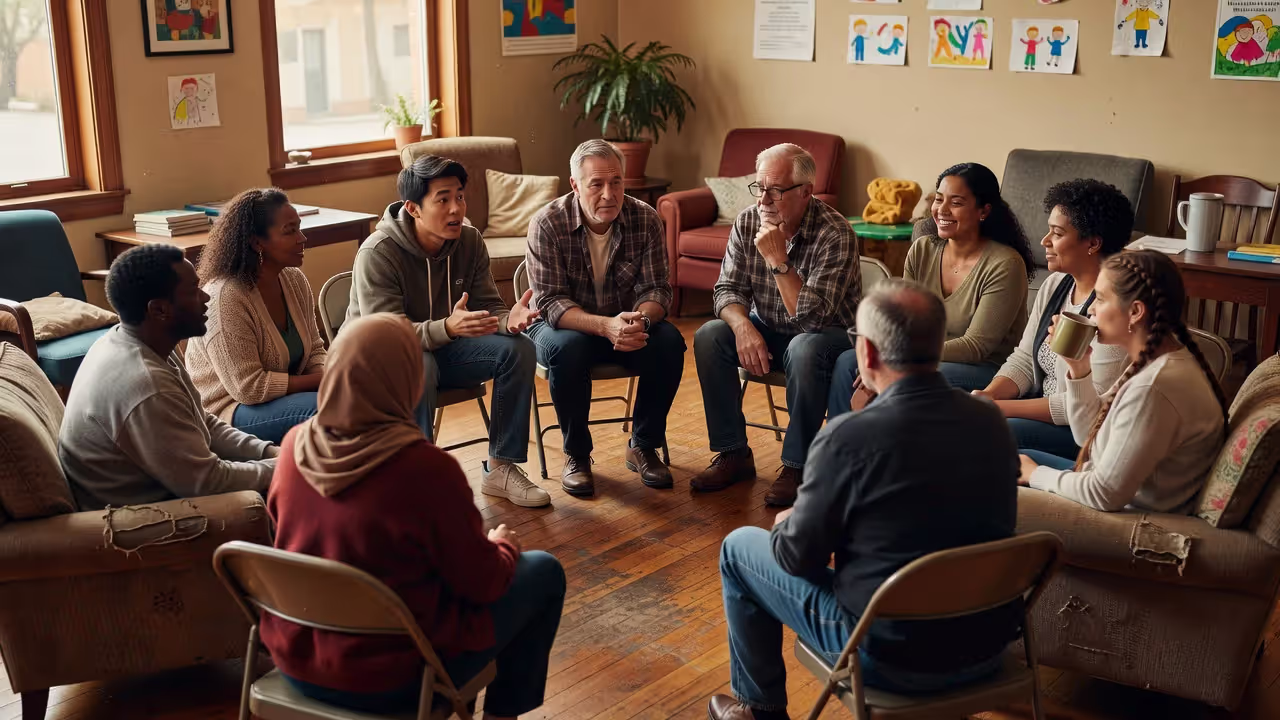 Resource parent support group meeting at a community center