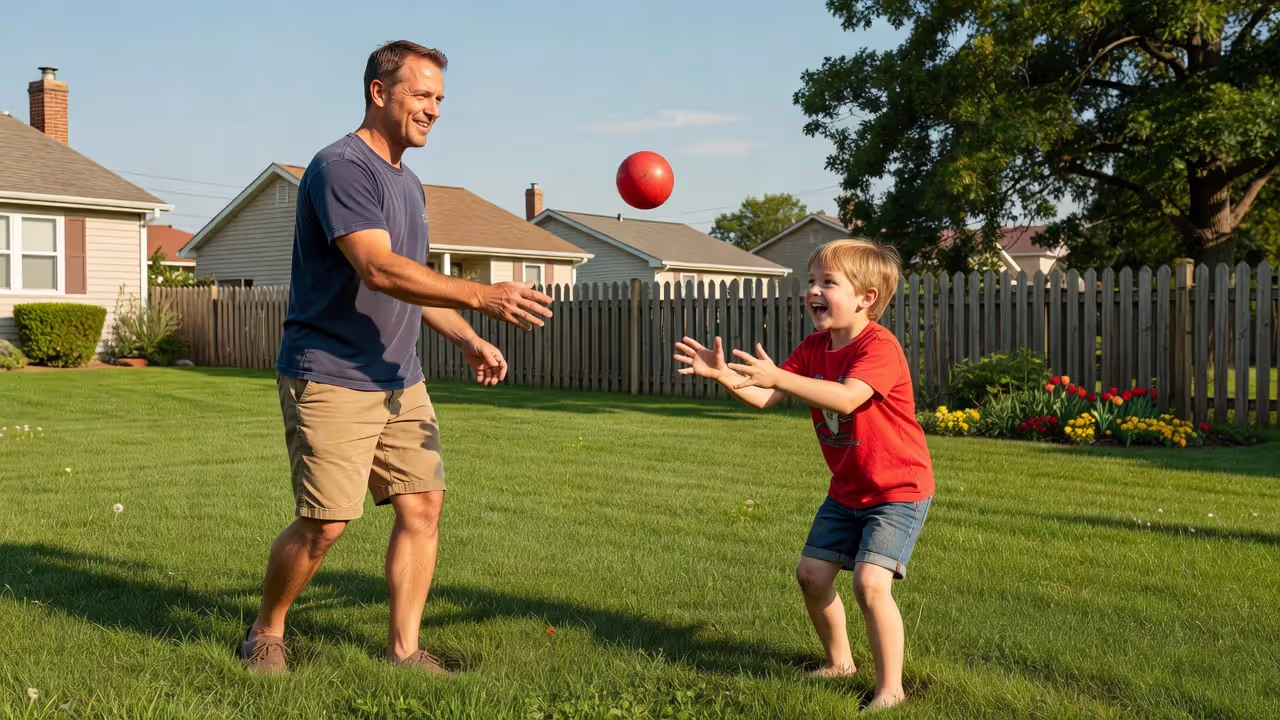 Surrogate father figure playing with a child outdoors