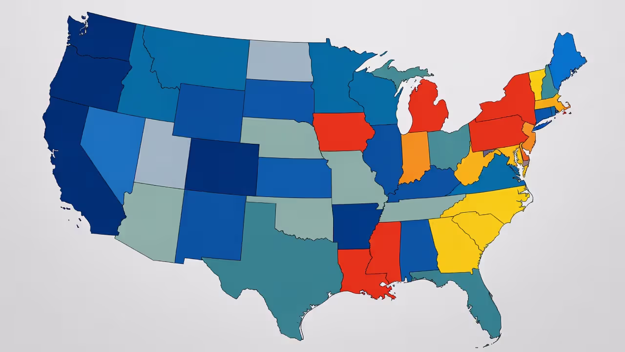 Map showing regional variation in child custody outcomes across US states