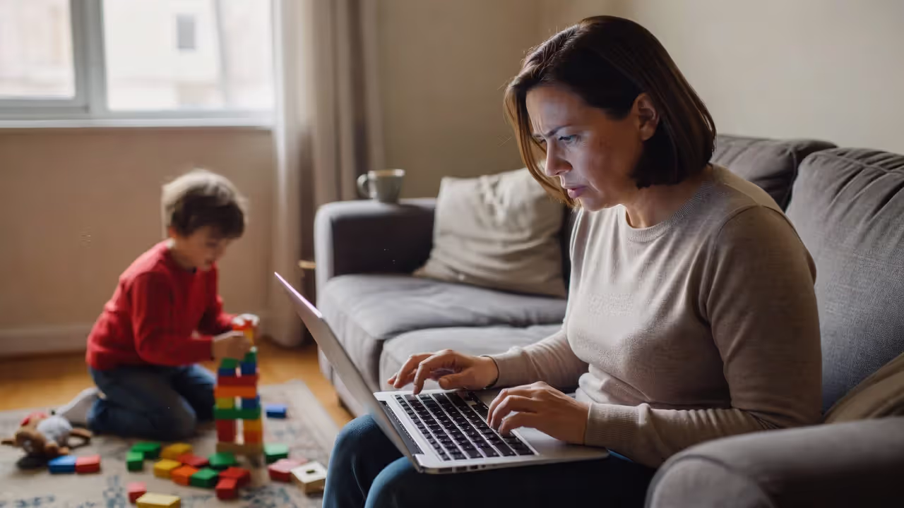 Parent reviewing concerning co-parent messages on laptop