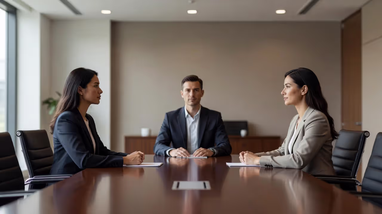Co-parents meeting with a family law mediator to establish boundaries