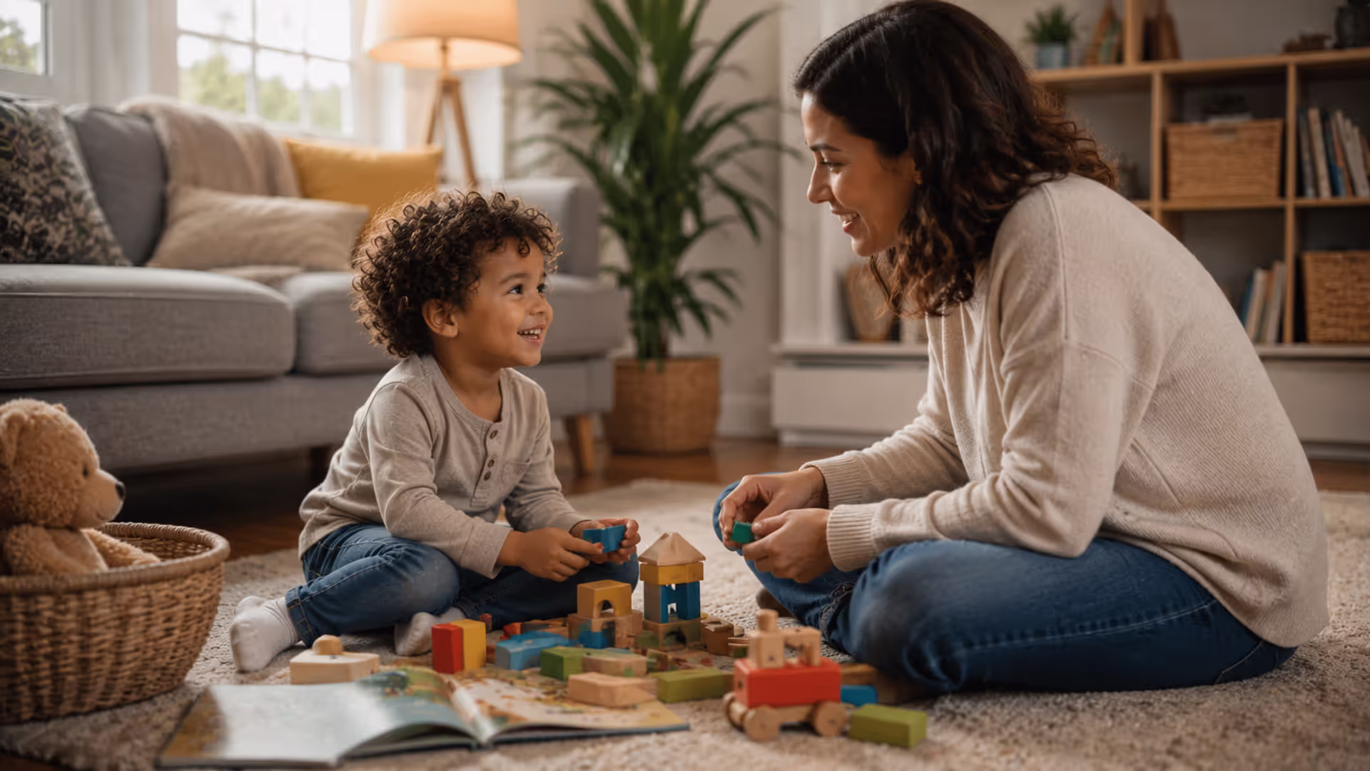 Parent and young child building emotional connection through play