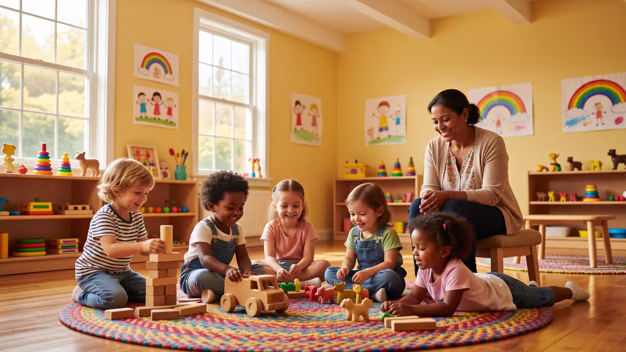 Children playing in a licensed childcare center classroom