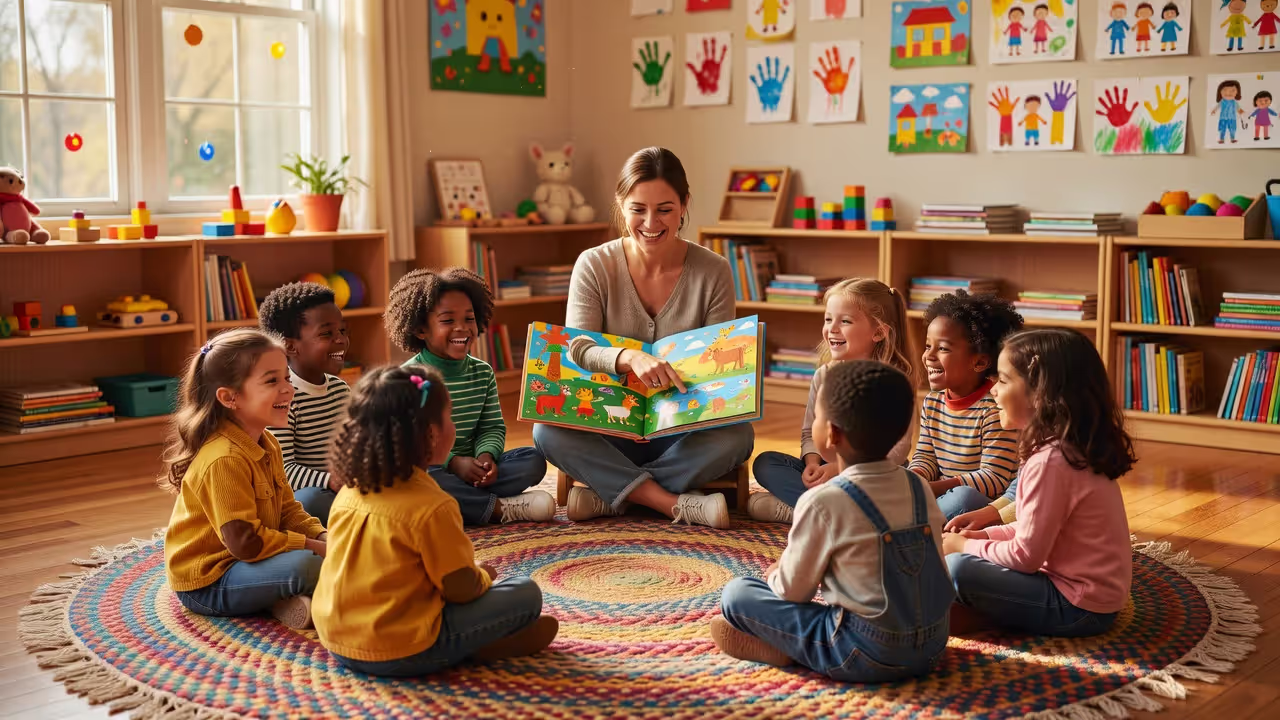 Head Start preschool program with children engaged in circle time