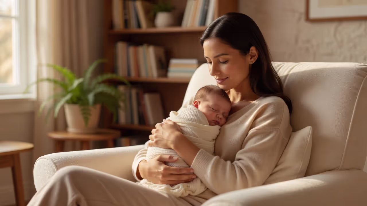 Mother holding newborn baby, illustrating early attachment formation