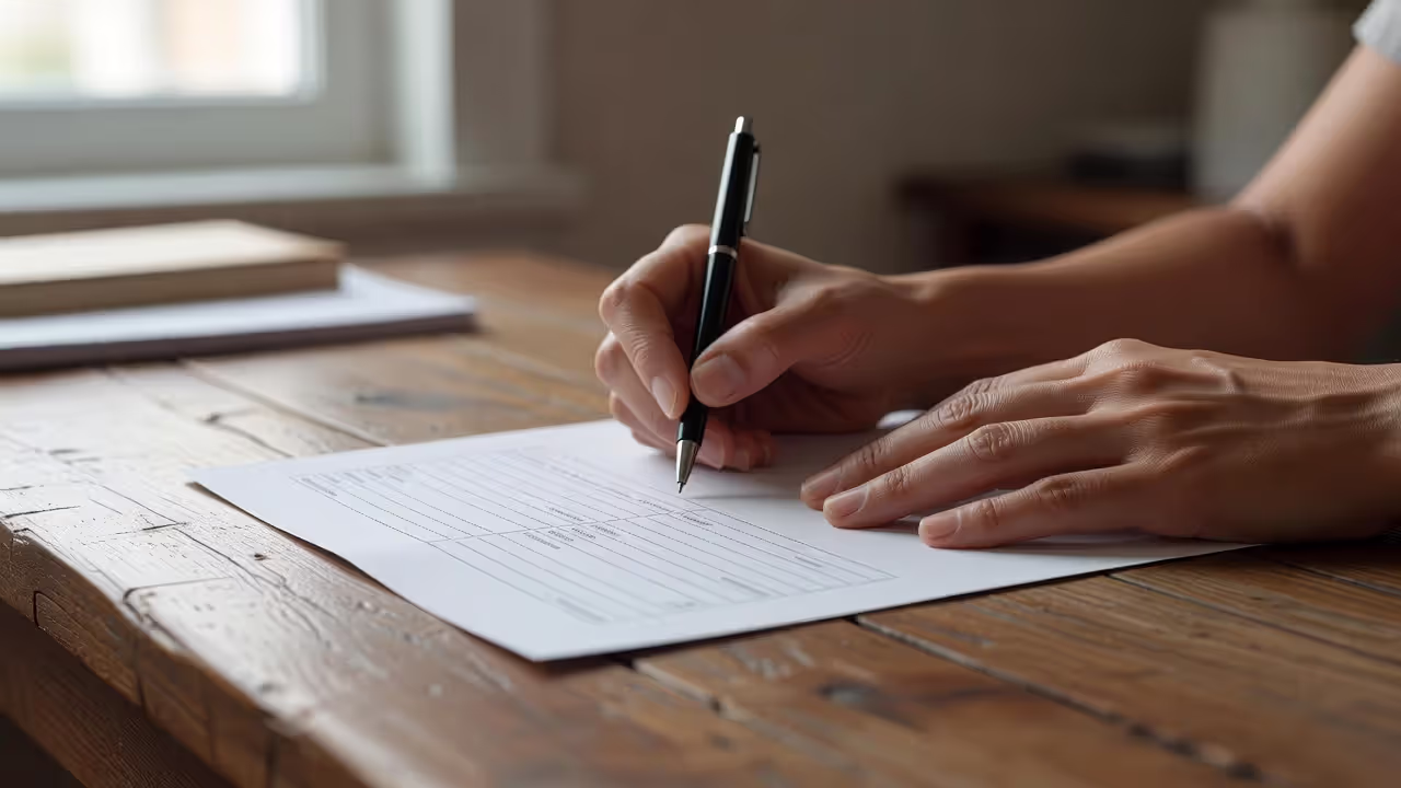 Parent filling out a daycare enrollment application form