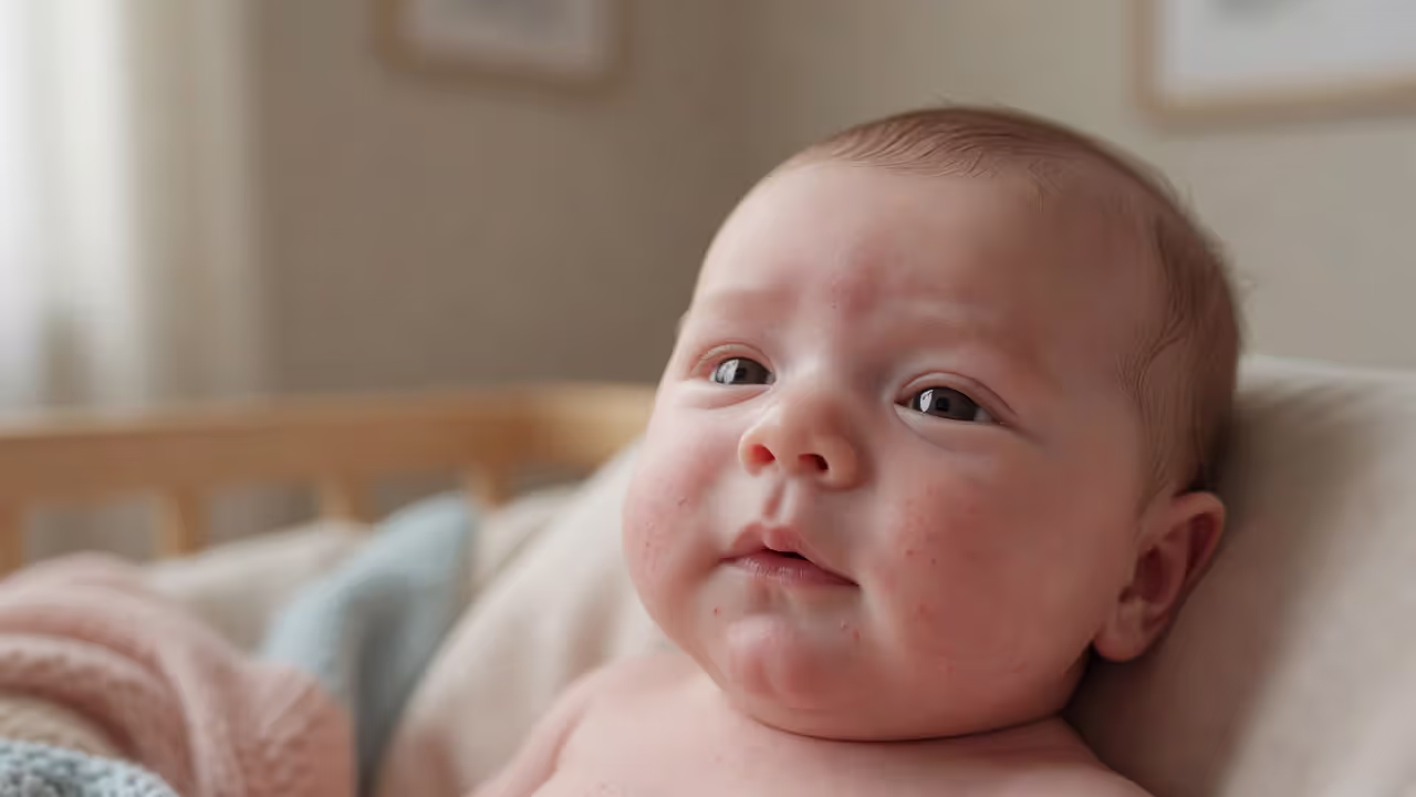 Baby with mild facial rash possibly caused by cow milk allergy